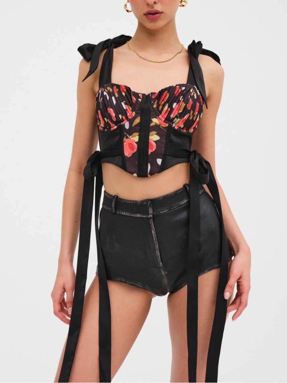 For Love & Lemons Eugene Corset Top with Bow Ties - M